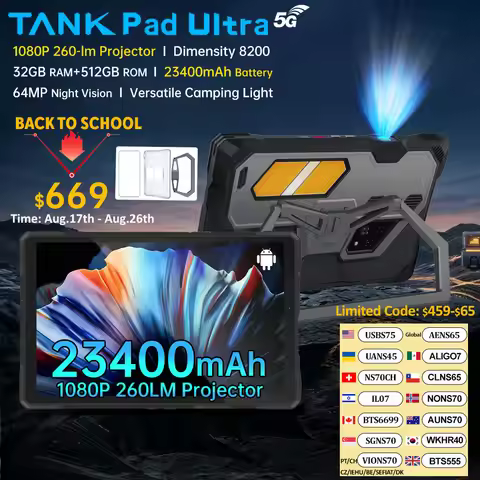 Unihertz 8849 Tank Pad Ultra-Global 1st Rugged Tablet with 260-lumen 1080PProjector, Night Vision La