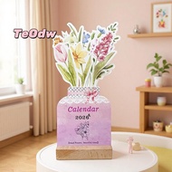 [TeOdw-t] 2026 Bloomy Flowers Desk Calendar Mini Calendar Standing Desk Calendar Vase-Like Desktop M