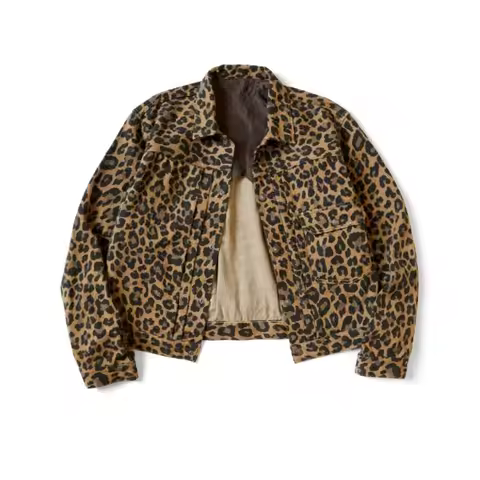 25AW KAPITAL HH Hirata and Hongri Leopard Print Lightweight Short Coat Japan Style Two Pocket Casual