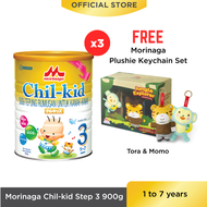 [Old Packaging] Morinaga Chil-kid Step 3 (1 to 7 years) (No Sucrose) 3 tins x 900g [Free 1 Plushie K