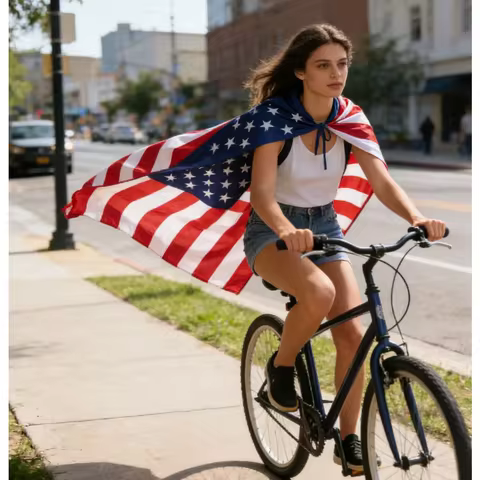 The American flag cape is suitable for both children and adults featuring patriotic clothing accesso