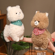 Cute Alpaca Plush Toy Soft Cartoon Fluffy Stuffed Animal with Scarf Soft Pillow for Girls