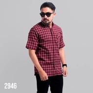DGM Kemeja Flanel Pria Lengan Pendek Merah Garis Putih Kemeja Pria Flanel Pria Kemeja Pendek 2946