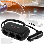 Kebidumei 5 in 1 3 Socket Car C-iga-rette Lighter Splitter Dual USB LED Car Fast Charger 120W 12V 24V Car Charger Adapter for Phone G-PS Dashcam