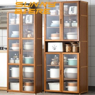 SUNNY BIERE Kitchen Cabinet Bamboo Storage Cabinet Acrylic Double Door