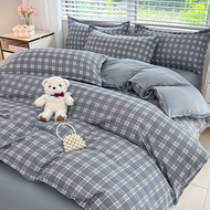 ชุดปลอกผ้านวม4in1ลายตารางแบบเดี่ยว/ควีน/คิงชุดผ้าคอตตอนซักชุดผ้าปูที่นอนสไตล์ Ikea