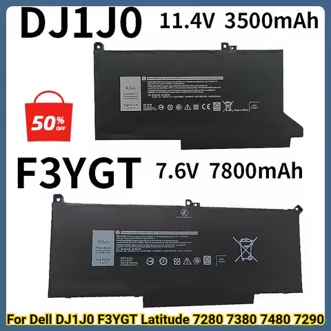 Battery for Dell DJ1J0 F3YGT Latitude 7280 7380 7480 7290 Laptops