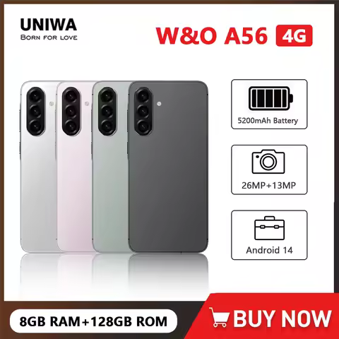 W&O A56 4G Smartphone Android 14 8GB RAM 128GB ROM Mobile phone 6.7 inch HD+ Display Dual SIM 5200mA