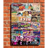 Decades Pop Culture Collage Metal Sign 1950s to 2000s Music, Fashion & Icons - Nostalgic Timeline Wa