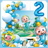 60pcs Cocomelon Theme Watermelon Boy Foil Balloons 32inch Blue With Star Number Balloon Latex Balloo
