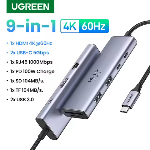 UGREEN 4K60Hz USB C HUB 9-in-1 Type-C to HDMI PD100W 2xUSB-A&C Ports RJ45 SD&TF for Macbook Pro Lapt