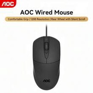 AOC เมาส์ออปติคอลแบบมีสาย พร้อมล้อเลื่อนที่ราบรื่น เคลือบสารกันลื่น และดีไซน์ป้องกันน้ำหก เพื่อเพิ่ม