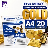 20pcs RAMBO Glossy Gold Vinyl Sticker PET A4 Waterproof Self Adhesive Decal Label Inkjet Printer PH