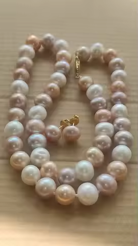 Real 18" AAA+ 9-8MM AAAA SOUTH SEA NATURAL White pink purple PEARL NECKLACE 14K