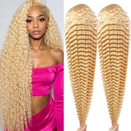 SIYUSI613 Lace Front Wig Korean Style Hairstyle 34 Inch 136HD Lace Front Wig Blonde Deep Wave Wig 20