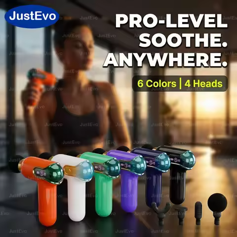 JustEvo Portable Massage Gun 9 Speeds Percussion Massager with 4 Heads, Smart LCD Screen Type-C Rech