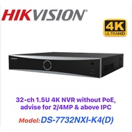Hikvision DS-7732NXI-K4(D) 32-ch 1.5U 4K NVR without PoE, advise for 2/4MP & above IPC