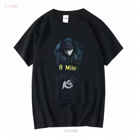 Vintage Size M 00S Eminem 8Mile 8 Mile Front Print T Shirt Black Us vintage Washed Stylish Casual st