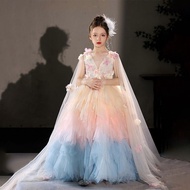 Girl High-End Colorful Mesh Dress Wedding Flower Girl Dress Birthday Party Dress Piano Performance D