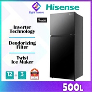 [EXPRESS DELIVERY] Hisense Refrigerator 500L Inverter 2 Door Fridge | Peti Sejuk Glass Door / Black 