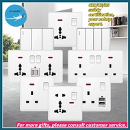 [white ] Modern large plate frameless universal 1/2/3/4 way switch/13a plug socket light switch 3/5 