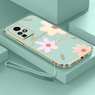 Flower Style Casing for Infinix Zero X Neo Zero X Pro 2022 New Design Square Shape Phone Case Soft Plating Case Cover with Free Lanyard