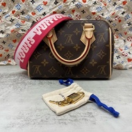 LOUIS VUITTON 路易威登｜全新全配✨LV最新款 老花speedy 20公分 波士頓兩用包 桃粉背帶