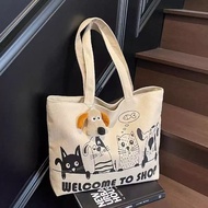 Large-Capacity Cartoon Canvas Bag Female Casual All-Match Shoulder Bag Student Class Portable Commut