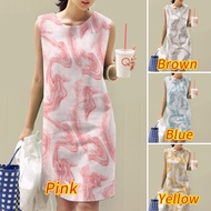 利ZANZEA Women Korean Daily Water Ripple Printing Sleeveless Hem Split Vest Dress
