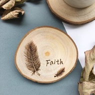 電燒畫原木吸水杯墊_羽毛 Faith