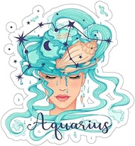 Beautiful Zodiac Girl Aquarius Astrology Horoscope Gift Notebook Cool Sticker Vinyl Decal for Car Bumper Truck Van SUV Window Wall Boat Cup Tumblers Laptop or Any Smooth Surface 5x5