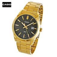 Velashop นาฬิกาข้อมือผู้ชายคาสิโอ CASIO Standard สายสแตนเลสสีทอง หน้าปัดดำ รุ่น MTP-VD03G-1AUDF MTP-VD03G-1A MTP-VD03G-1 MTP-VD03G