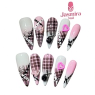 10 Pcs Of Handmade Press-On Nails, 3.3cm Medium-Length Y2K Stilettos, Romance And Cuteness On Finger