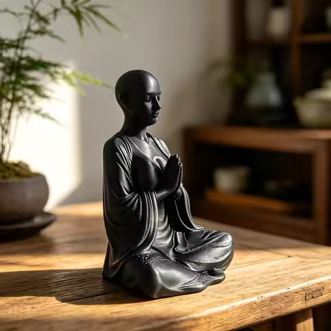 Praying Female Ascetic PLA Sculpture Calm Zen‑Vibe Figurine For Desktop Display Aquarium Bonsai Land