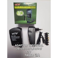UNIVERSAL Adapter 3A (3V, 5V, 6V, 7.5V, 9V, 12V) TW668 Klop