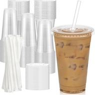 100 Pack - 20 oz Clear Plastic Cups with Lids and Straws, Sturdy & Food Safe Iced Coffee Cups with l