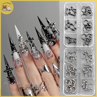 [CrownFamily] 20/30/60PCS Alloy Retro Circle Nails Art Charms 3D Punk Style ck White Nail Parts Nail