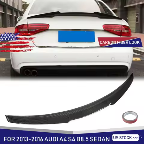 M4 Style Rear Lip Spoiler Compatible with Audi A4 B8.5 Sedan Rear Tail Wings Carbon Fiber Look & Glo