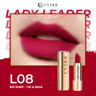 Son Sáp son lì cao cấp màu Đỏ Ruby Diva siêu mượt mịn môi không chì L08 C’Choi Lady Leader