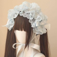 Lolita Lace Headband Hair Accessories Bow Mood Limited Headwear Girl lolita Accessories Blue Small T