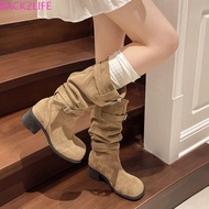 BACK2LIFE Pleated Buckle Boots, Y2k Gothic Gladiator Women's Suede Boots, Fashion New Design Biker H