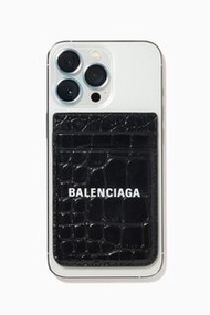BALENCIAGA BLACK MAGNETIC CROCS EMB CARD HOLDER MAGSAFE