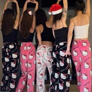 Hello Kitty Pajama Pants Kawaii Kt Cat Women Warm Casual Pants Autumn Winter Soft Plush Trousers Cor