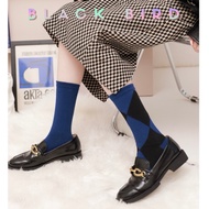 Blackbird high socks - Navy blue diamond pattern socks