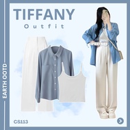 KEMEJA Outfit Set 3in1 Korean Style Basic Shirt Tops Culottes Pants Kit Small Strap Tanktop CS113 Ti