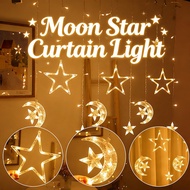 Lampu Raya Moon Star Curtain Light 8Mode LED Fairy Lights Hari Raya Decoration