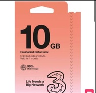 (將軍澳門店，門市現貨)3UK Three 英國+歐洲30日10GB data (Pay As You Go SIM)無限英國通話，免費歐洲漫遊數據（提供英國電話號碼）