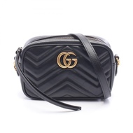 【二手】Gucci GG Marmont 絎縫迷你包 448065 黑色皮革 GG Marmont 小型相機包 女士二手 A