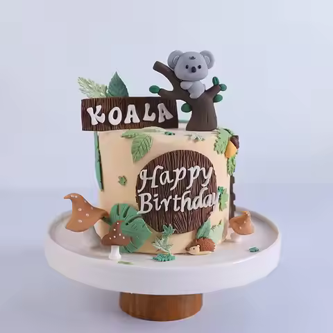 Cartoon Koala Cake Decoration Birthday Forest Mushroom Cake Decorative Ornament Jungle Animal Theme