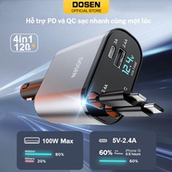 DOSEN Pro 4 in 1 Telescopic Type Car Charger Supports 120W Fast Charging D5 Car Charger 12V-24V LED 